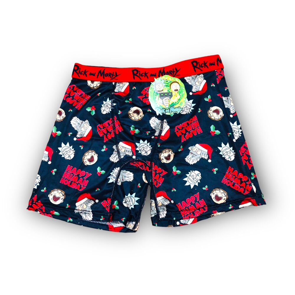 Rick and Morty Men's "Happy Human Holiday" Boxer Briefs - Large